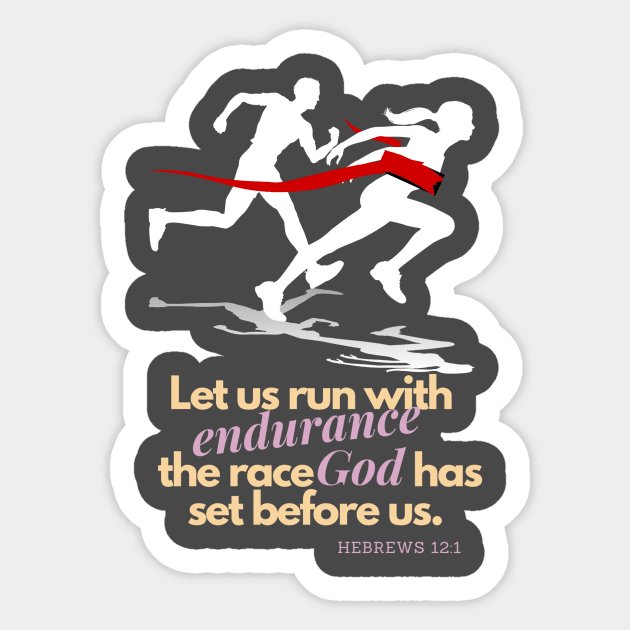 Hebrews 12 running Sticker by Sport-tees by Marino's